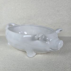 Creative Co-op White Pig Shaped Ceramic Bowl Farmhouse Cottage 13 Inch
